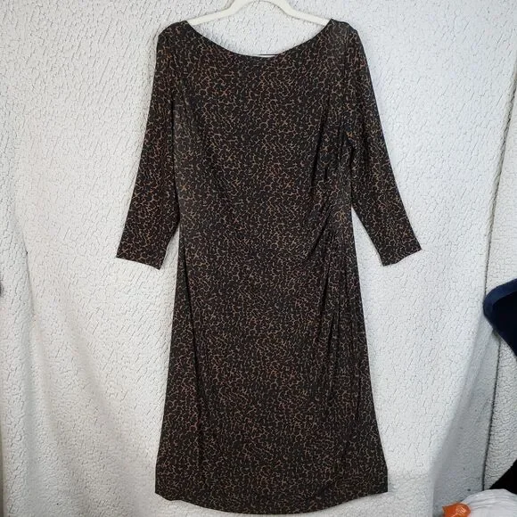Lauren Ralph Lauren Dress Women 16 Animal Print Stretch Midi Old Hollywood Dark - Picture 1 of 7